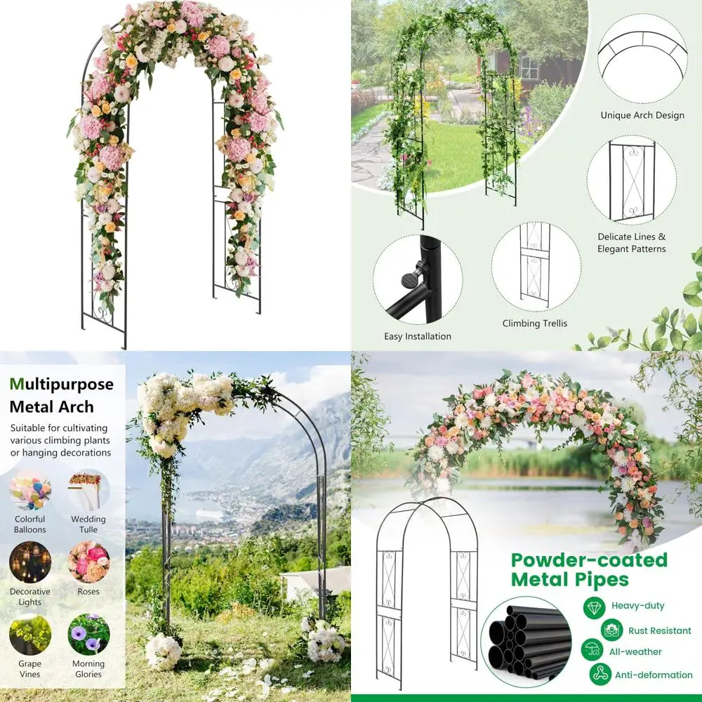 

Sturdy Steel Garden Arch for Climbing Plants and Vines, Outdoor Metal Wedding Arbor for Ceremonies and Decorations