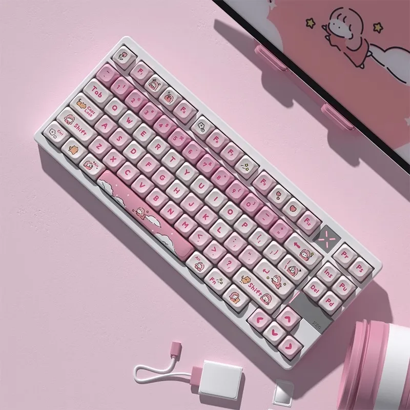 LanLan-Ensemble de touches de clavier à thème personnalisé, sublimation PBT, capuchons de profil MOT, accessoires de clavier mécanique, capuchons de clavier roses mignons