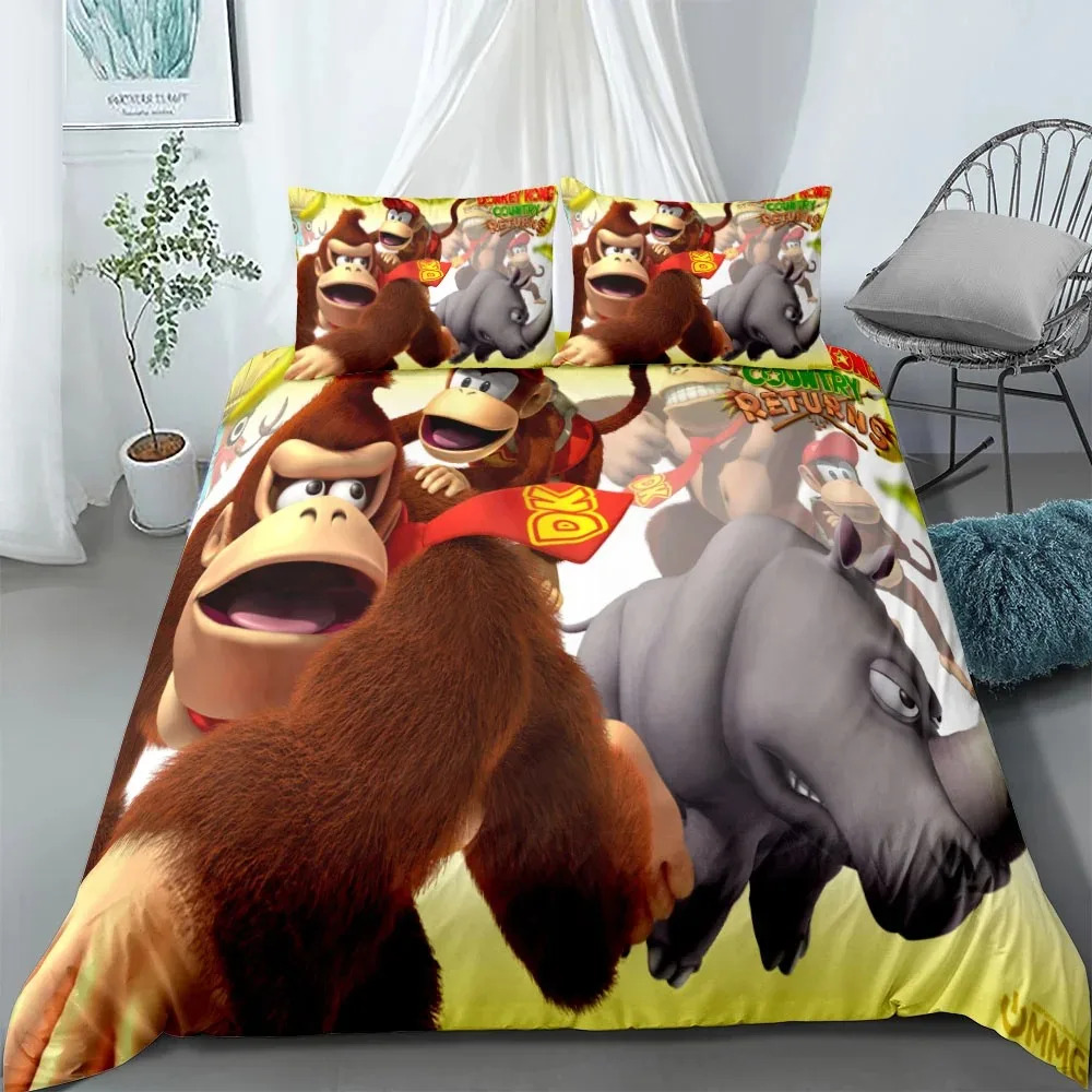 Donkey Kong Switch Game Bedding Set Single Twin Double Queen King Cal King Size Bed Linen Set