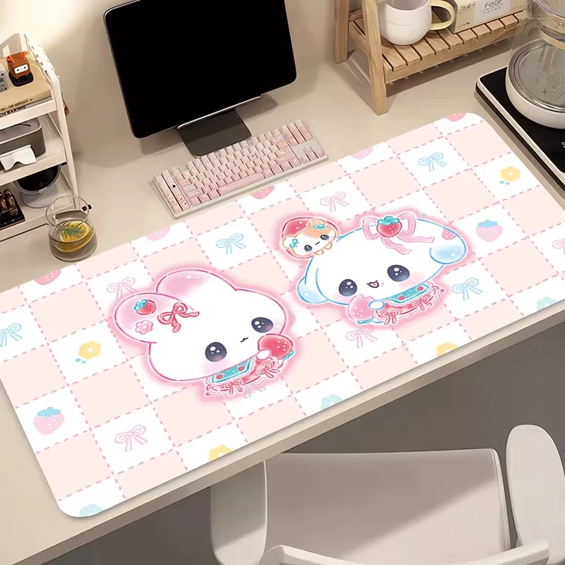 لوحة ماوس ألعاب ناعمة على شكل أرنب الفراولة، لوحة مفاتيح كبيرة، لوحة ماوس توبوغرافية للوحة المفاتيح مع حصيرة طاولة مضادة للانزلاق