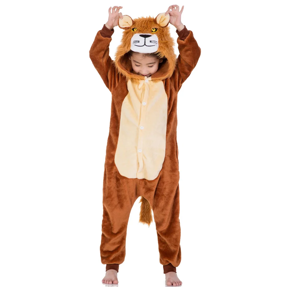 Kids Kigurumi Unicorn Tiger Lion Dog Kigurumi Pajama Winter Flanner Onesie Animal Pajamas Homewear Cosplay  Costume Jumpsuit