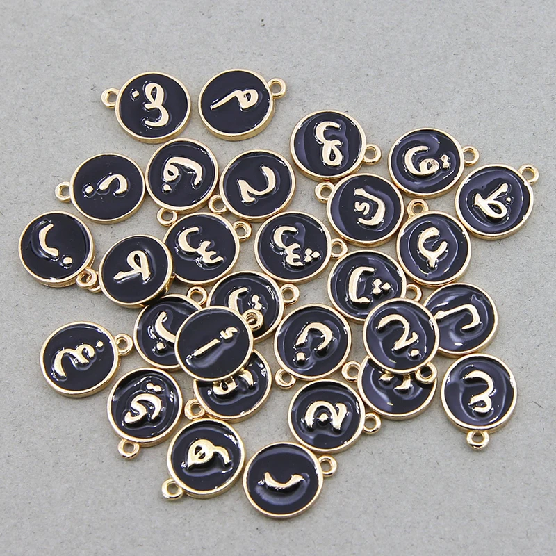 29Pcs/Lot New Enamel Arabic Alphabet Initial Letter Charms Handmade Pendant For Diy Bracelet Jewelry Making 12*15mm