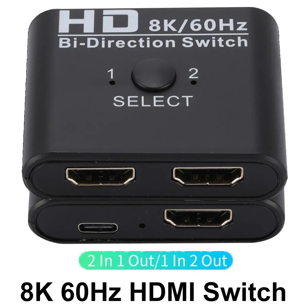 HDMI 스플리터 KVM 양방향 스위치, HDMI 호환 스위처, PS4/3 TV 박스 스위처 어댑터용, 2 in 1 Out, 8K, 60Hz, 1x2, 2x1