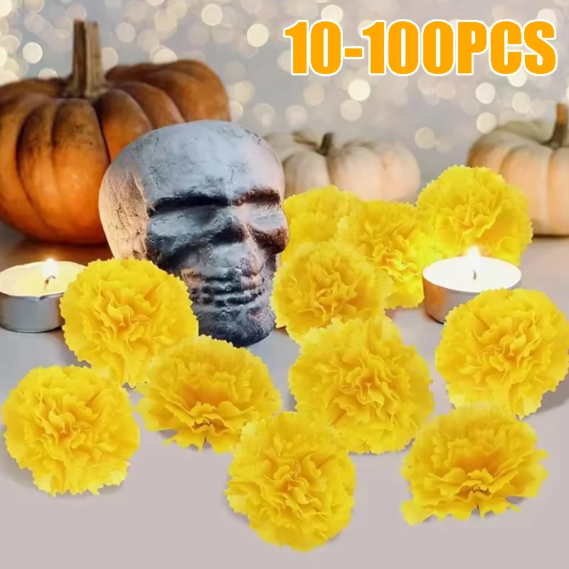 Image of Festival-fertige Blumenköpfe, künstliche Ringelblumen-Annationsmischung für Halloween-Dekoration, mexikanische Altäre, indische Diwali-Partys