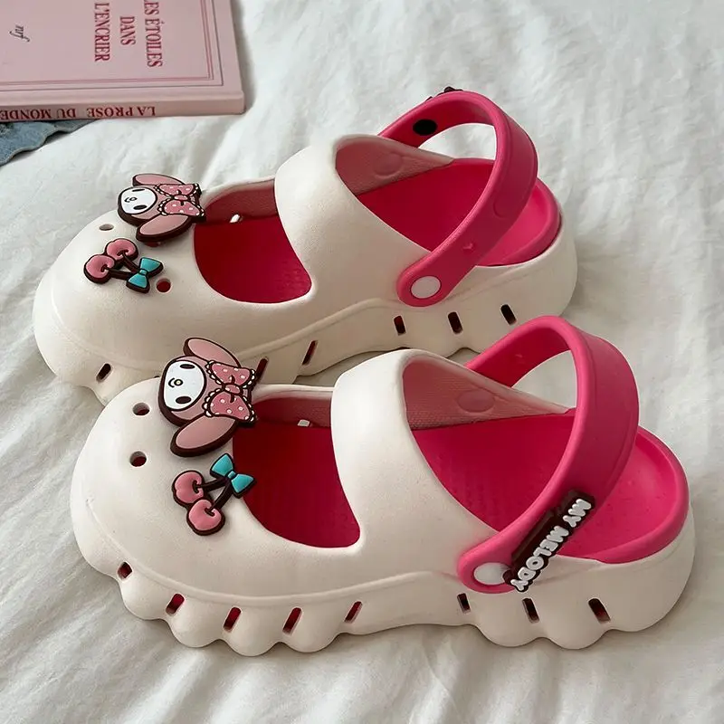 Sweet Kuromi Toe Cap Sandals Anime Cartoon Cinnamoroll My Melody Anti-Slip Thick Sole Slippers Summer Beach Shoes House Slippers