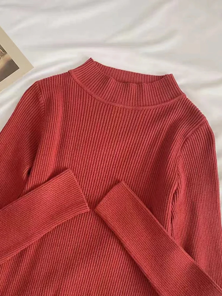 Soft Turtleneck Women Autumn Winter Pullover Sweater Basic Casual Slim Stretch Soft Ribbed Knitted Top Woman Sweaters 2024