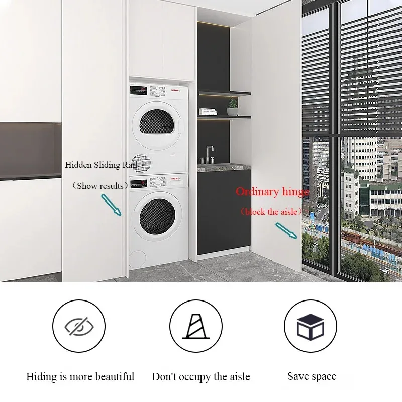12-22 Inches Hidden Wardrobe Sliding Rail Cabinet Door Side Mounted Reverse Insertion Cabinet Slides Hinges Hardware Accessories