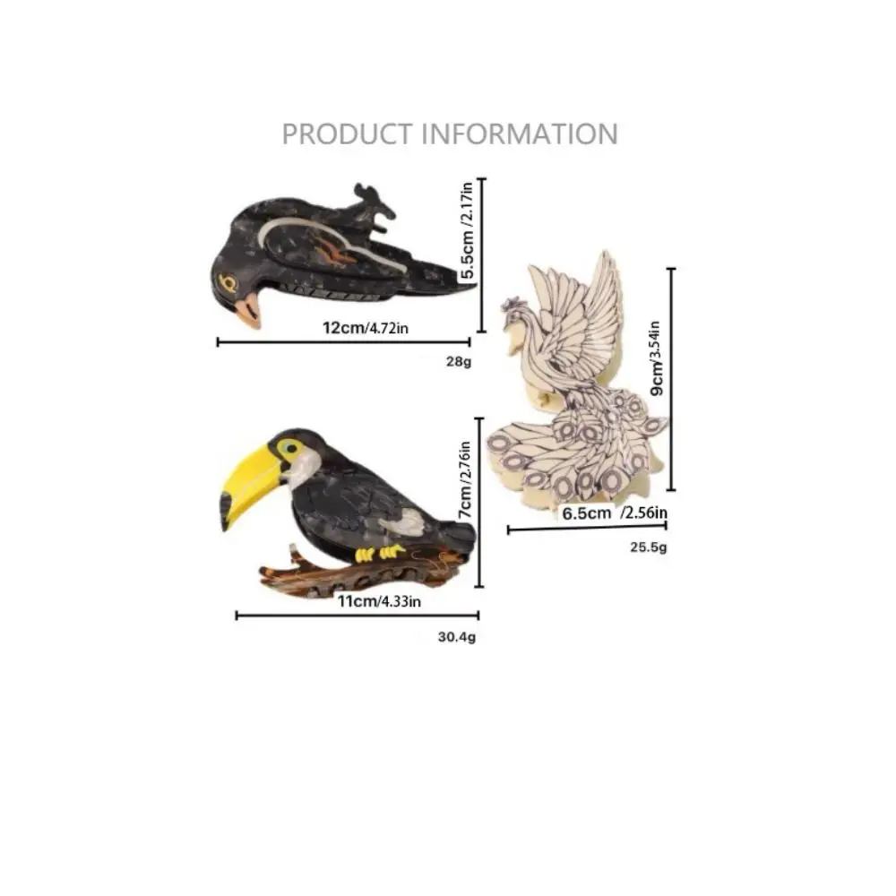 Sweet Cute Acetic Acid Hair Claw Grasp Crow Bird Hair Clip Headwear Woodpecker Cartoon Animal Shark Clip Daily