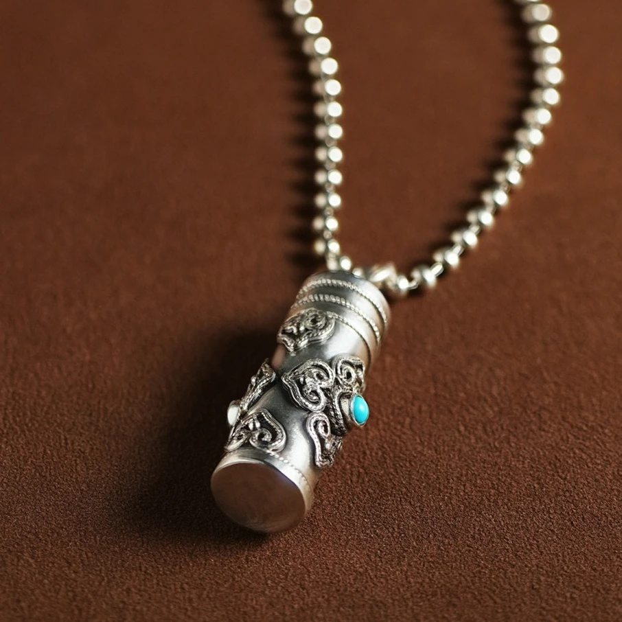 Ethnische Relief-Vajra-Stößel-Halskette für Herren – Schmuck mit Segens-Gau und buddhistischer Schrift – Anhänger für Männer – Choker-Accessoires – Detail 5