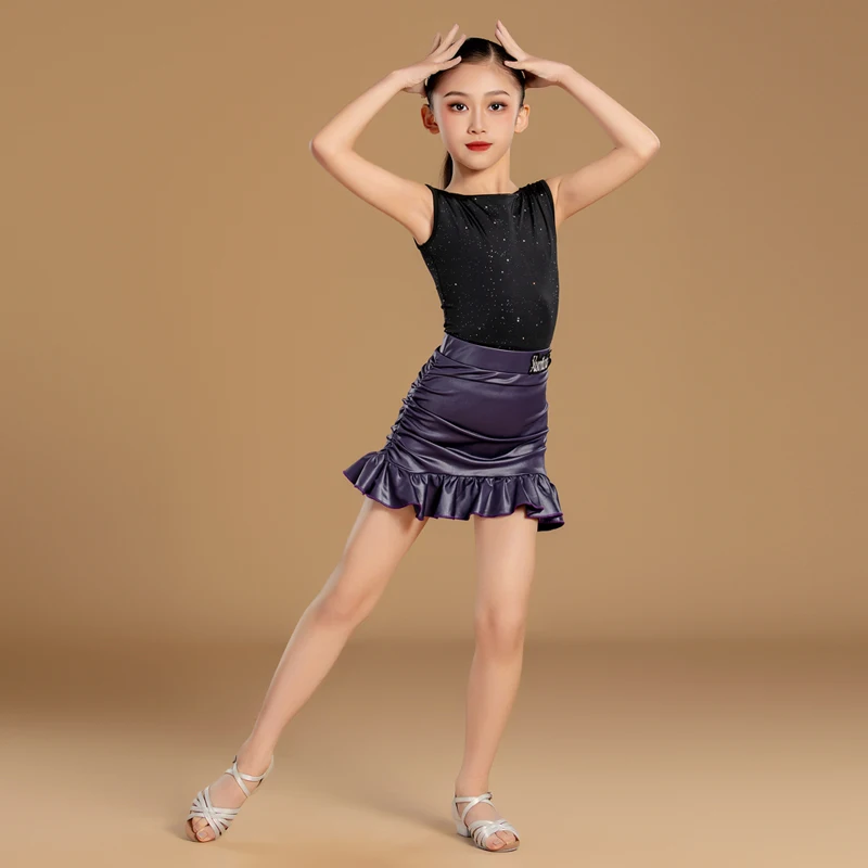 Nieuwe Latin-danskostuums, oefenkleding voor kinderen, hoogwaardige meisjestraining en leerkleding voor optredens, lichaamsknuffelende rokken