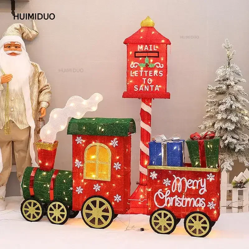 Christmas decorations with lights luminous three-dimensional small train mailbox New Year's Day large scene beautiful Chen ornam