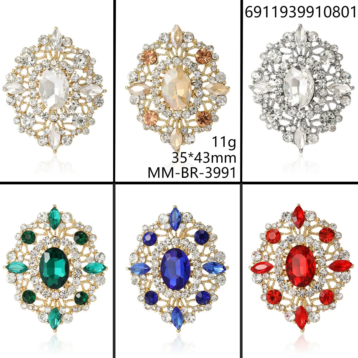 Crystal Oval Brooch Women's Palace Retro Badge Clothes Bag Scarf and Accessories Brooch Suitable for Banquets Parties
