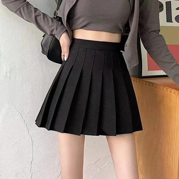 Safety pants+zipper+button pleated skirt JK uniform Korean version fashionable student skirt versatile half body short skirt