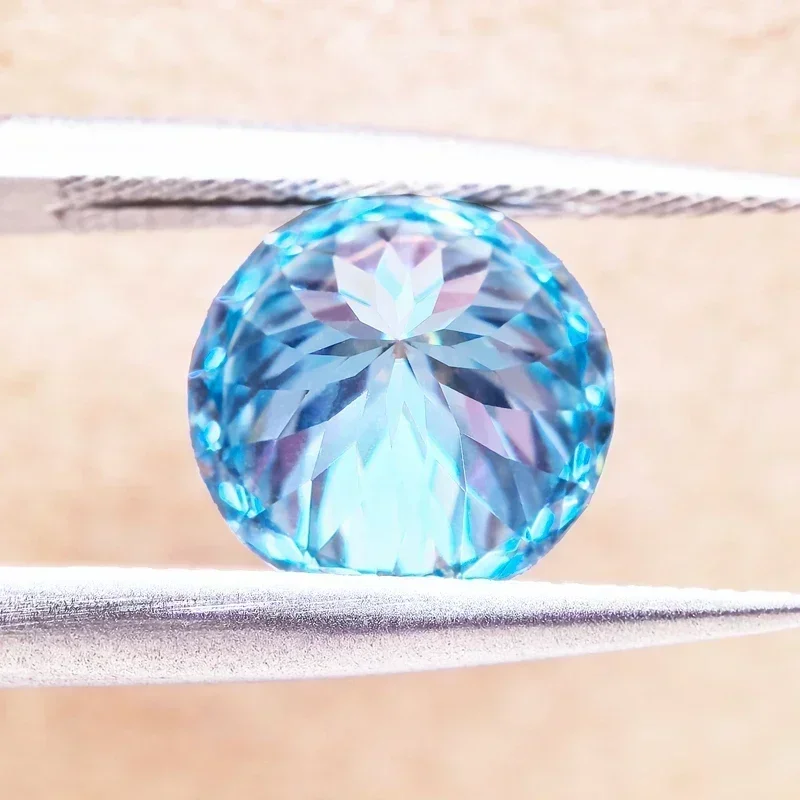 Moissanit Runde Form Aquamarin-Farbe 100 Facetten-Schliff DIY Charms Perlen für Schmuckherstellung Anhänger-Materialien mit Zertifikat – Detail 5