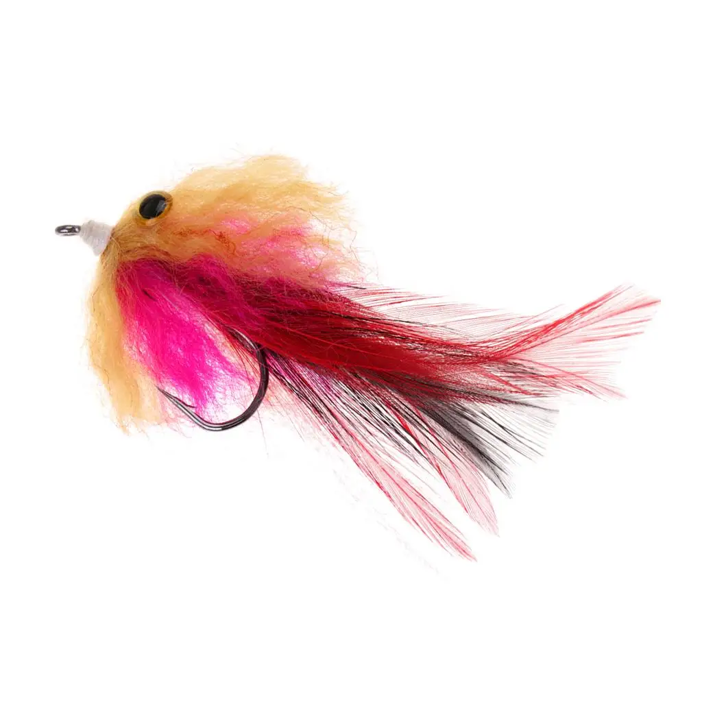 

3xTrout Steel Head Streamer Fly Fishing Pike Salmon Trout , Rose, 2 Simulation Flies Artificial Feather Fly Hooks