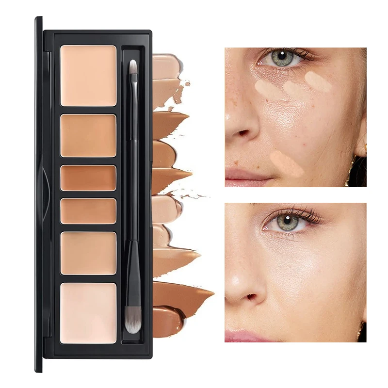 

6-Color Concealer Palette Foundation Cream,Waterproof for Covering Facial Blemishes,Dark Circles,Freckles,Scars,with Brush