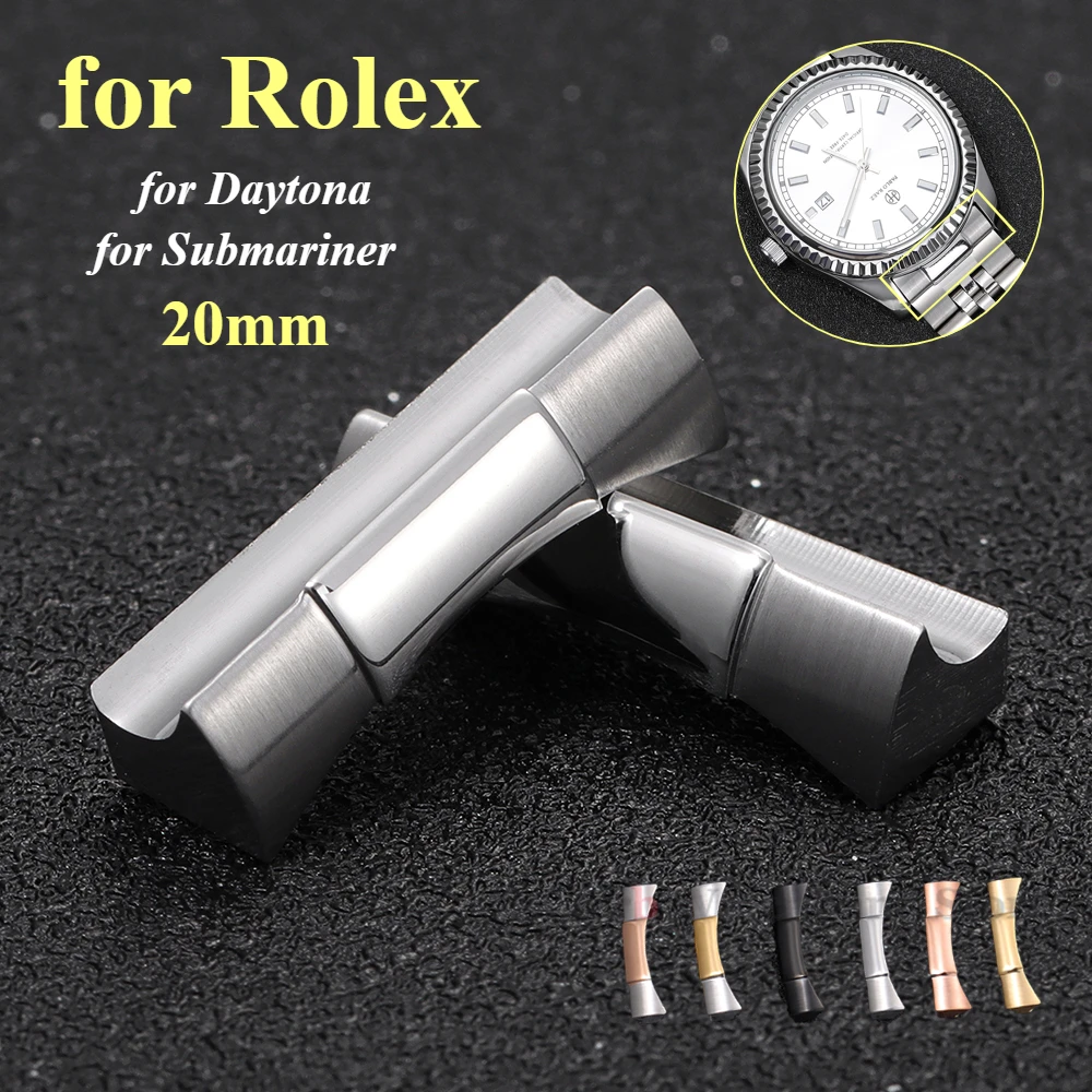 20mm Curved End Stainless Steel Link End Link 2pcs for Rolex for Submariner for Daytona Rubber Watch Band Seamless Connection