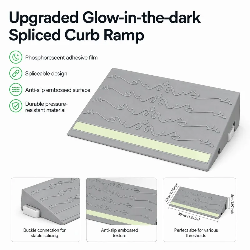 3/4/5/6CM Glow-in-the-Dark Spliced Curb Ramp Non-Electric Anti-Slip Threshold Ramp for Doorway Stroller Wheelchair Cart