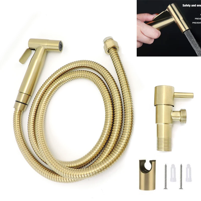 Gold Brushed stainless steel Toilet cleaning Bidet Spray gun wc Bathroom shower head Douche hand Hose Muslim Sanitary Shattaf k5