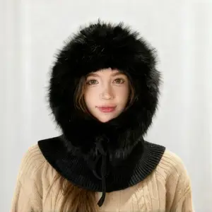 Balaclava Women's Autumn Winter Polyester Fiber Knitted Hat Trendy and Versatile Warm and Cold-proof Pullover Hats