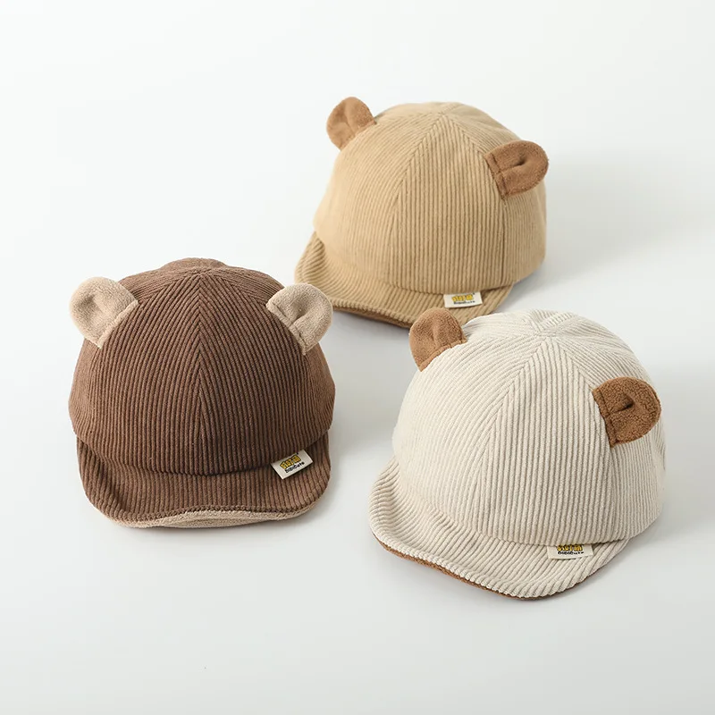 Cute Bear Ear Baby Baseball Cap Autumn Winter Warm Corduroy Caps For Infant Toddler Outdoor Casual Sun Hat