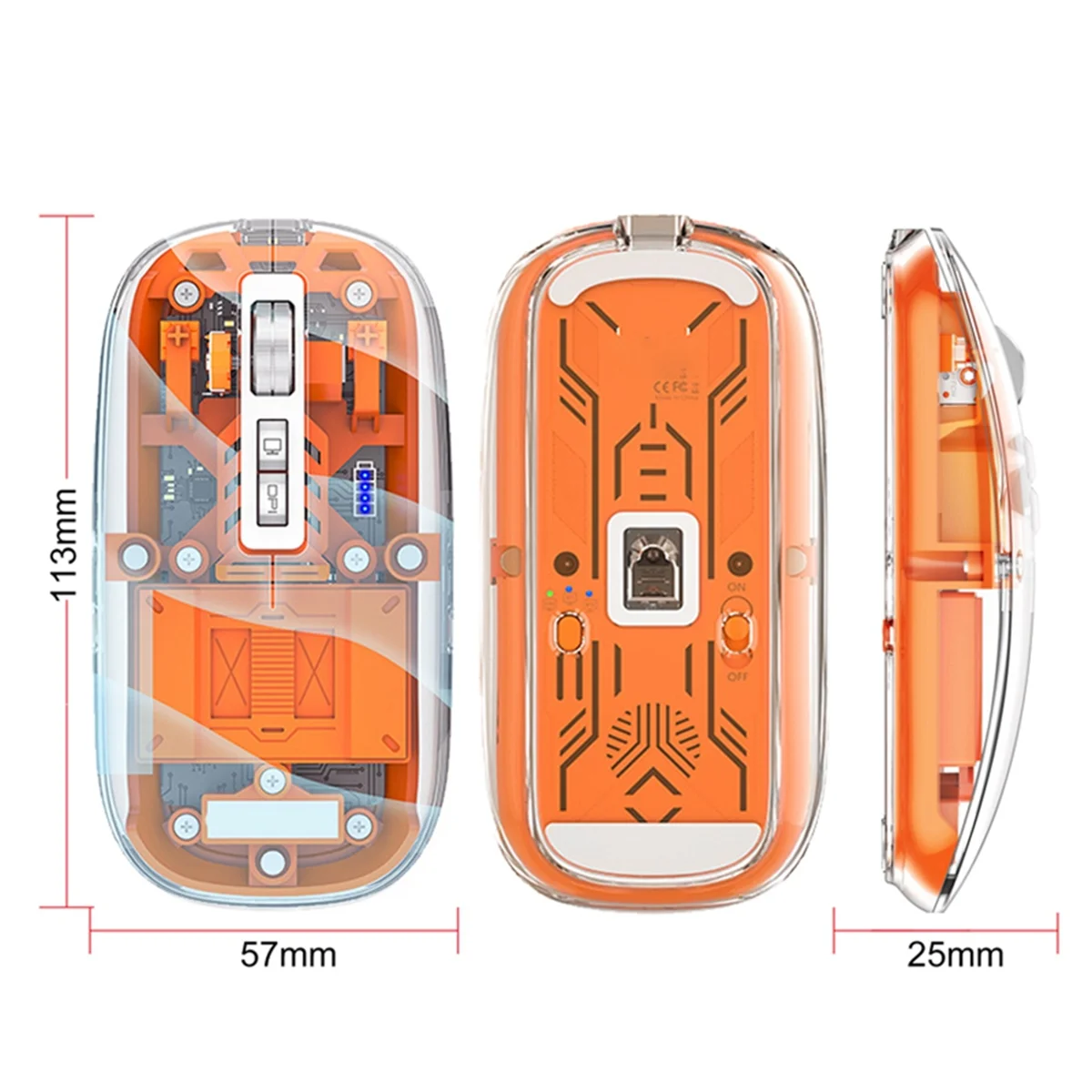 POP-lTransparent Magnetic Triple Mode Bluetooth-kompatible 2,4G Wireless Mouse One-Click Desktop Typ-C