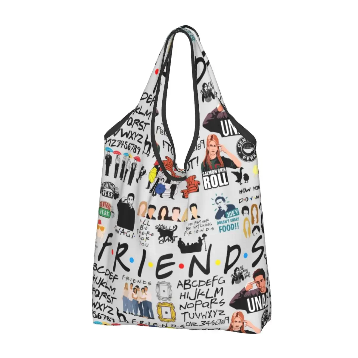 Reusable Friends TV Show American Shopping Bags for Groceries Foldable Cartoon Central Perk Grocery Bags Washable Large Tote Bag