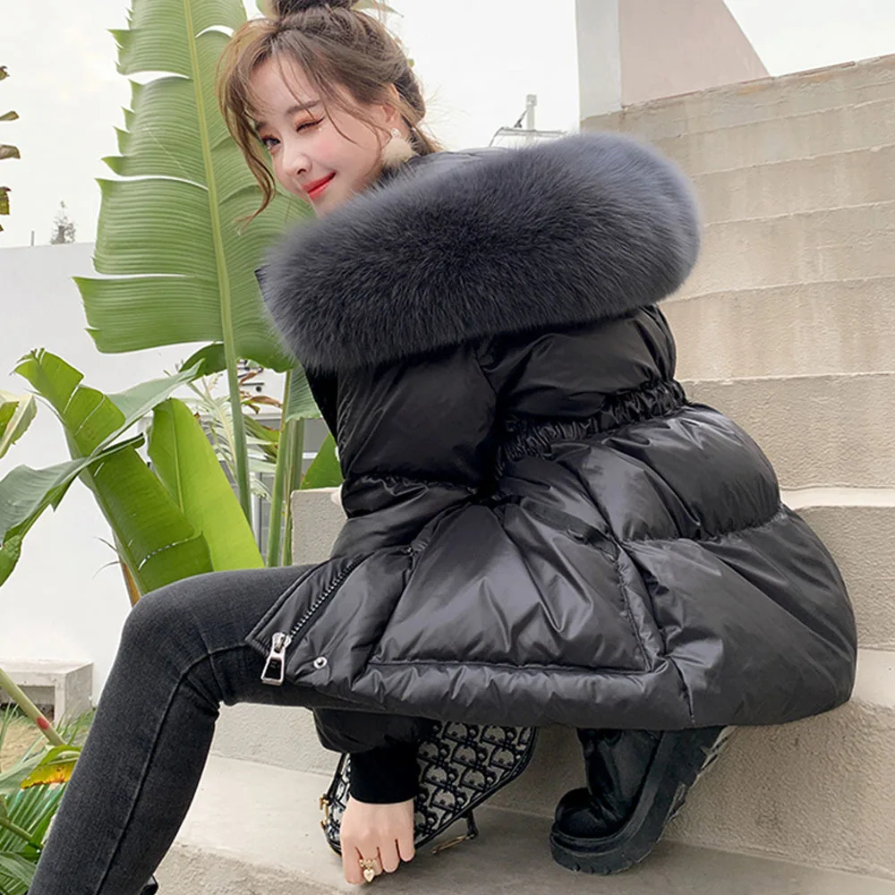 2023 Winter New Down Cotton Jacket Women\'s Big Fur Collar Cotton Coats Hooded Parkas Women Thicken WARM Female Mid-long Overcoat