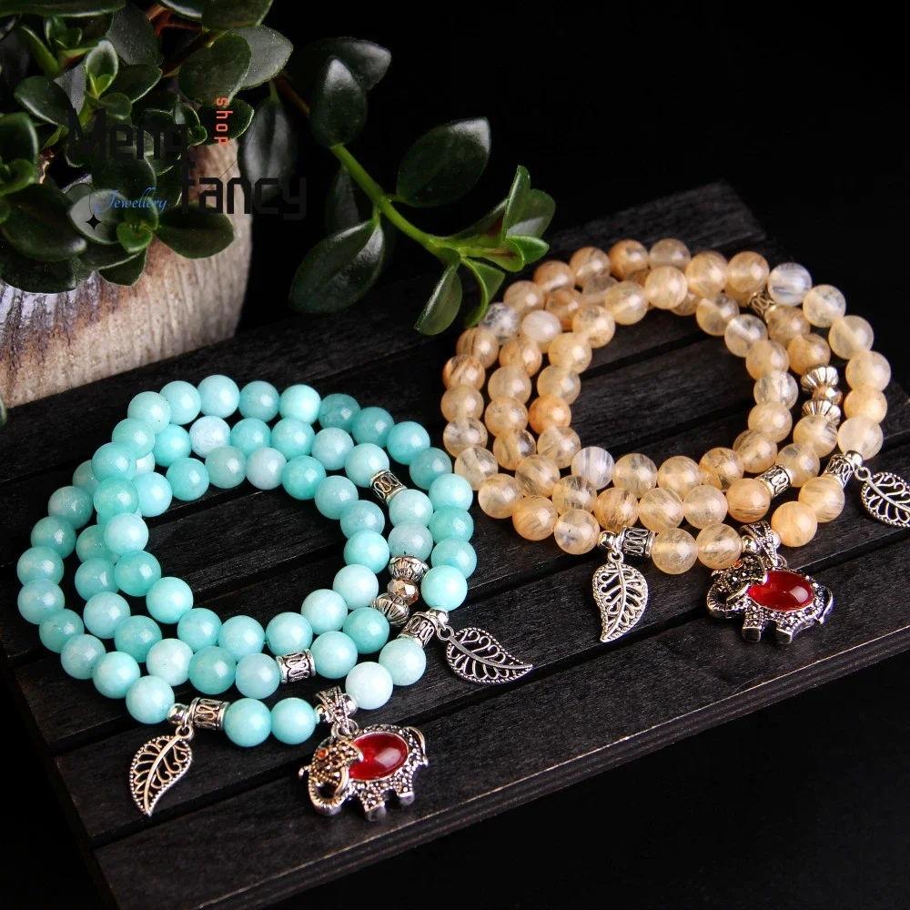 

Natural Crystal Agate Elephant Bracelet Charms Fashion Fine Jewelry Men Women Couple Luxury Bangle Souvenir Mascots Holiday Gift