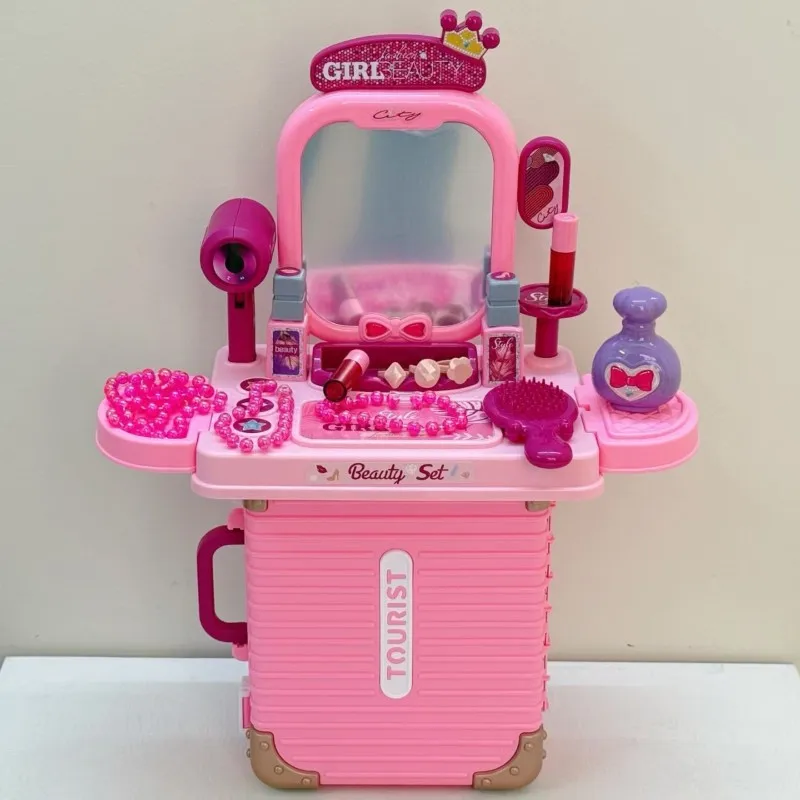 子供用おままごとメイクアップバニティケース-女の子向けセット-ロールプレイドレッシングテーブル