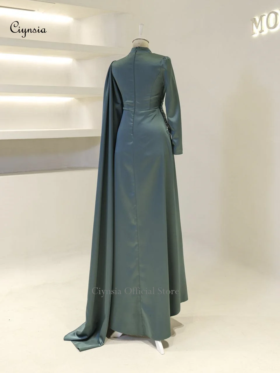 فستان حفلات الزفاف الأنيق المخصص من Ciynsia بأكمام طويلة ورقبة عالية فساتين سهرة شال طويل فستان سهرة رسمي عربي سعودي