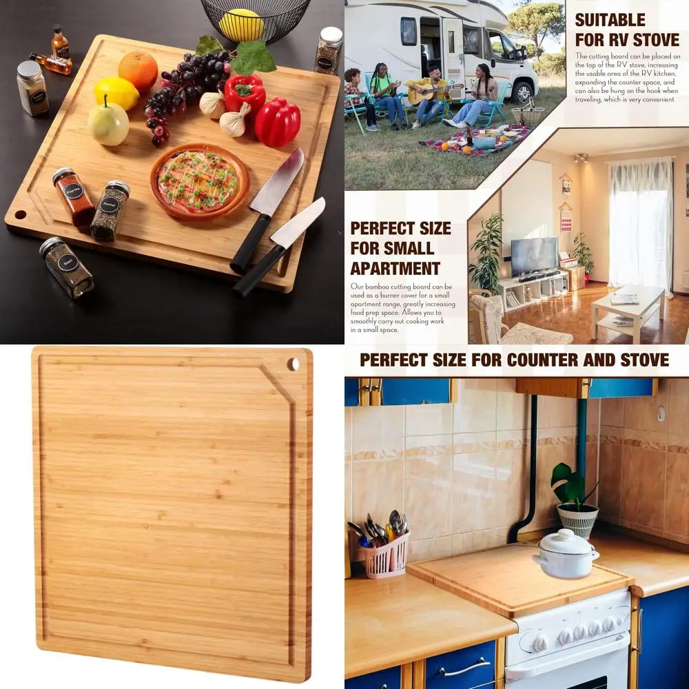 

20 x 20 Square Bamboo Cutting Board with Hole for Stove Burner or Oven, RV Kitchen Use