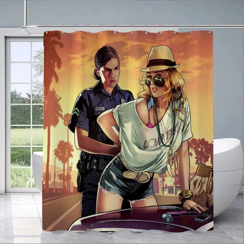 Gta Vice City Shower Curtains for Bathroom Curtain for Shower Accessories Bath Bedrooms Waterproof the Home Fabric Shade Opaque