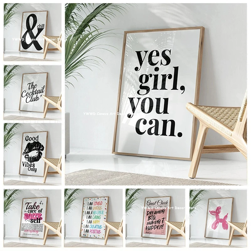 Yes, Girls, You Can Be Sure That Canvas Posters Take Care Groovy Typography Pink Aesthetics Wall Art Printing Modern Home Decor