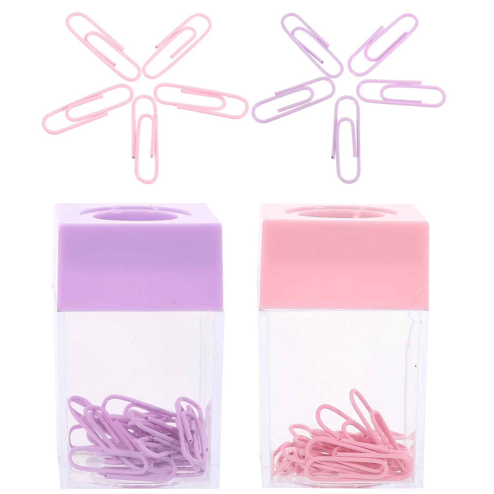 2 Pcs Square Macaron Color Magnetic Paper Clip Storage Bucket Small Clips Holder for Desk Cute Portable Magnets Paperclip