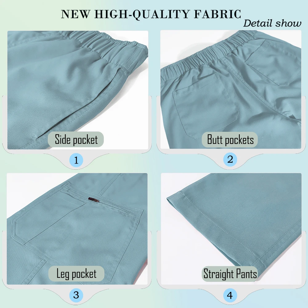 Unissex conjunto de calça reta médico enfermeira uniforme de enfermagem feminino beleza workwear bolso superior + calça uniforme de cirurgia médica roupas de trabalho