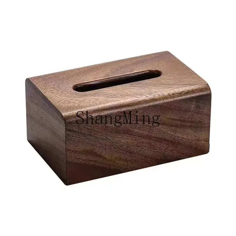 

PYH walnut paper box retro walnut paper towel box simple solid wood paper box household Chinese towel