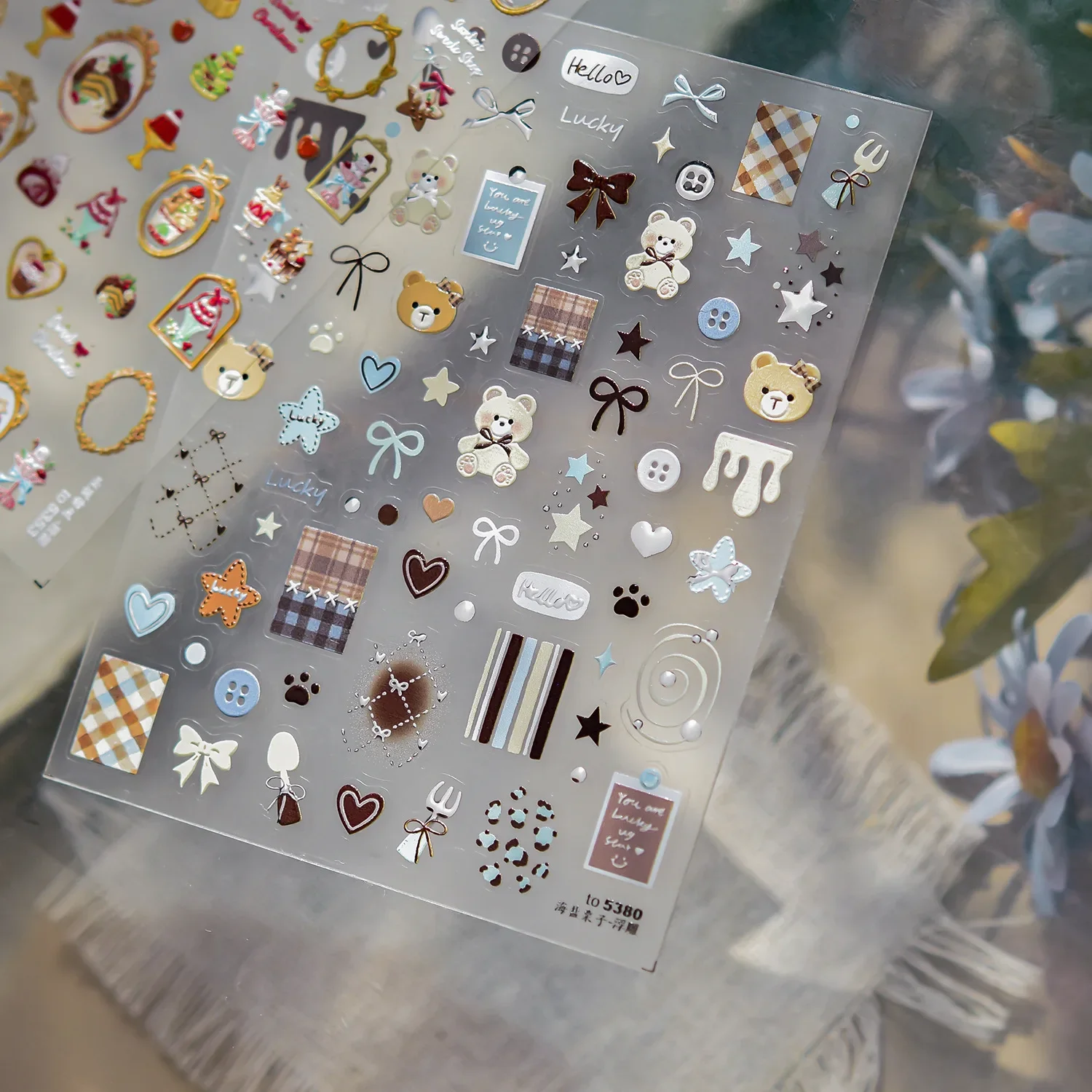 Pegatinas para uñas de dibujos animados, delicadas y bonitas, dulce oso, mariposa, corazón, decoraciones para uñas, piezas de pegatinas autoadhesivas para decoración de uñas