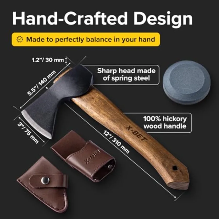 12" Hand-Forged Hatchet with Sheath and Sharpener - Camping Axe, Bushcraft and Survival Hatchet Spring Steel Blade - Small Axe - view 2