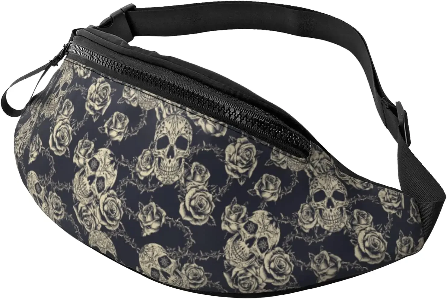 Skull Rose Fanny Pack Waist Bag Adjustable Belt Bag for Men Women Traveling Hiking Cycling Running Unisex Polyester Casual