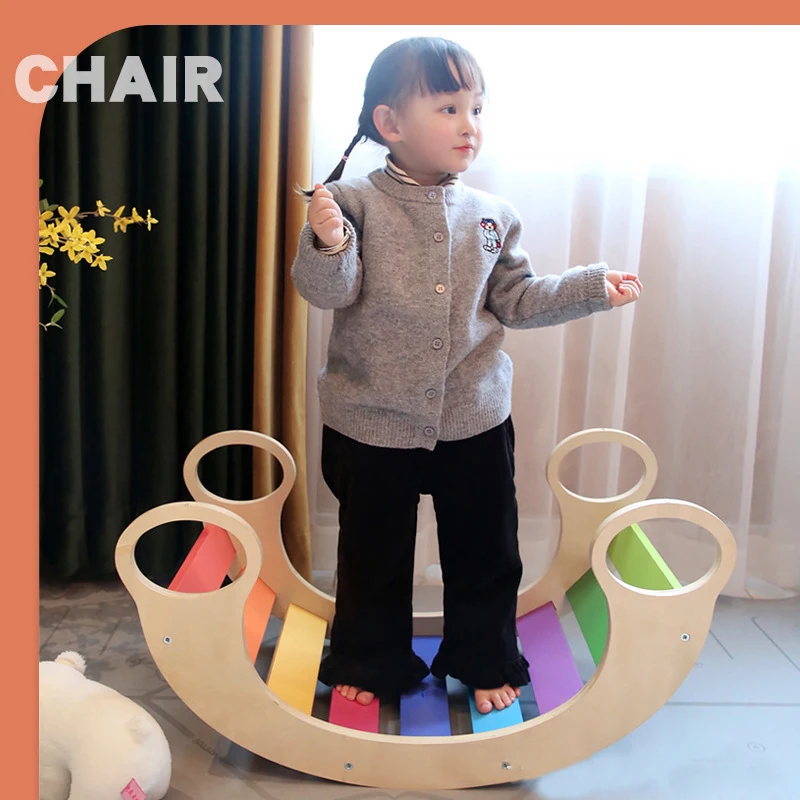 LazyChild-Cadeira de balanço arco-íris para crianças, cadeira de madeira, brinquedos, subir escada, jogo cerebral, mobília do bebê, decoração do