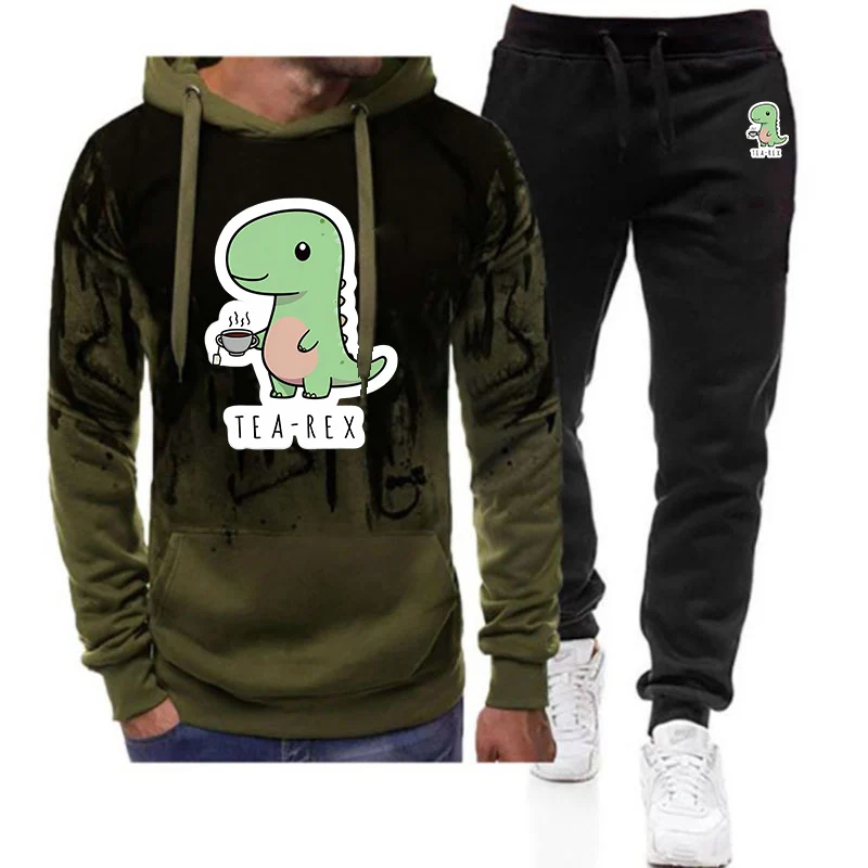 Spring And Autumn 2025 Tea-Rex Dinosaur Logo Print Men's Sweatshirts Pullover Outdoor Solid Color Versatile Hoodies Pants Suits