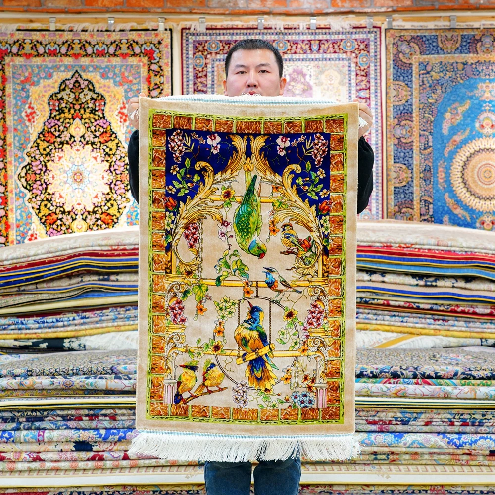 

60x90cm Luxury Silk Handmade Rugs Wholesale Small Premium Persian Style Oriental Carpets for Living Room Bed ковер китайский