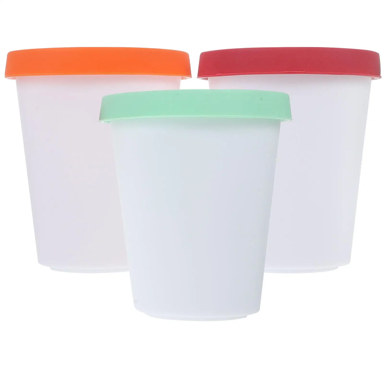 

3 Pcs Ice Cream Buckets Reusable Silicone Storage Containers for Freezer Red Medium Size Dessert Cups Yogurt Food