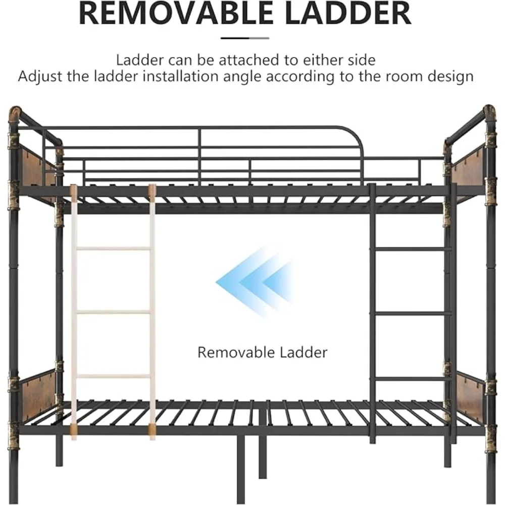 Metal Bunk Bed Twin Over Twin, Convertible Twin Bunk Beds into 2 Individual Twin Size Bed for Kids Adults, 16.5