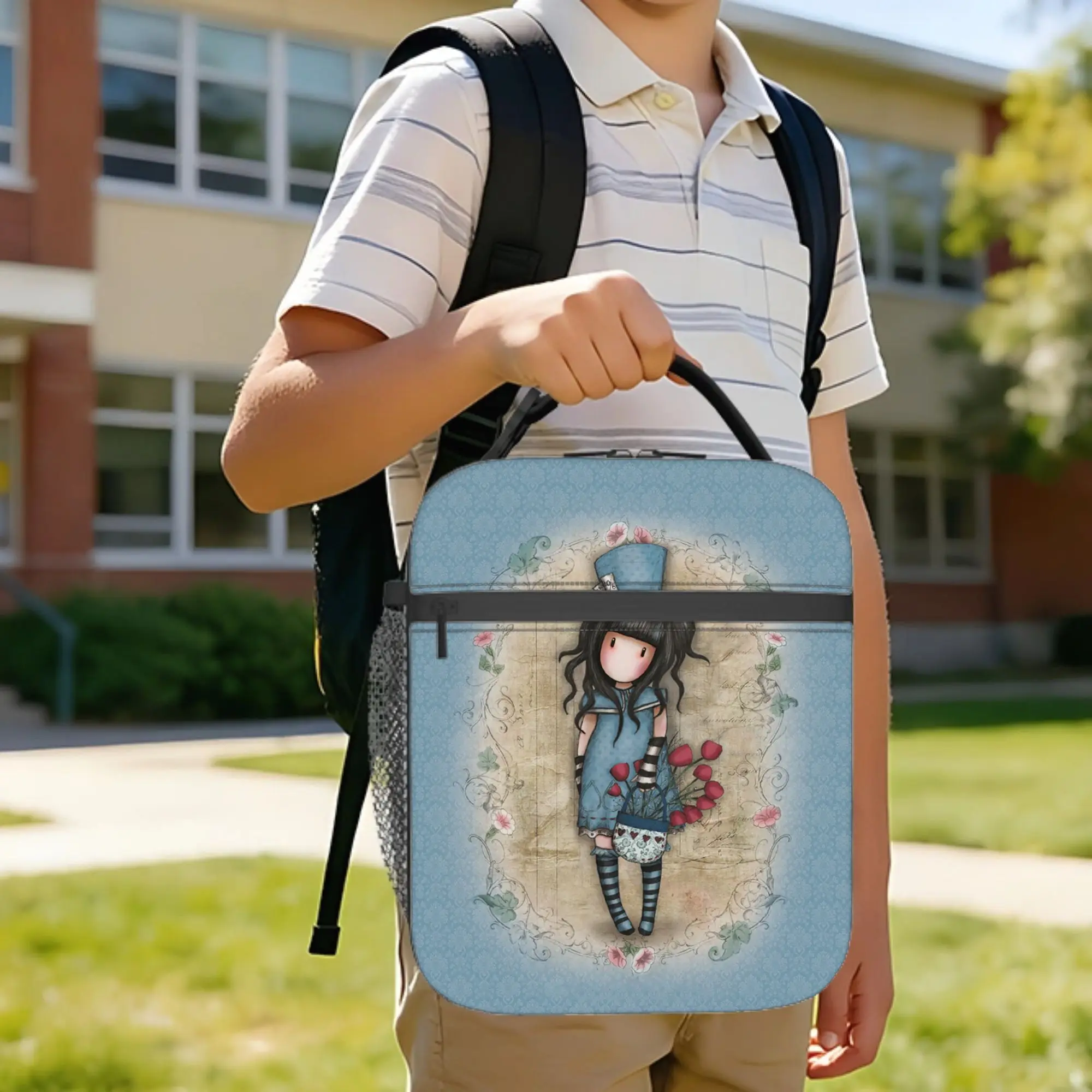 S-Santoro G-Gorjuss Insulated Lunch Bag Portable Art Cute Cartoon Reusable Thermal Bag Tote Lunch Box Beach  Travel Men Women