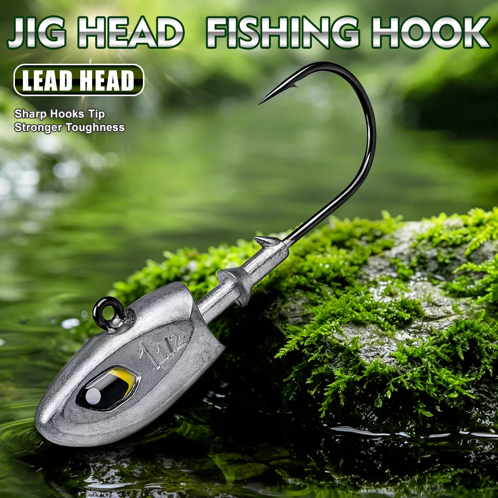 Sunlure Hochkarbon-Stahl 3D Fischaugen-Haken mit Widerhaken 2/3/5 Stück Bleikopf-Jighaken für Weichköder Bass Salzwasser-Angelausrüstung – Detail 1