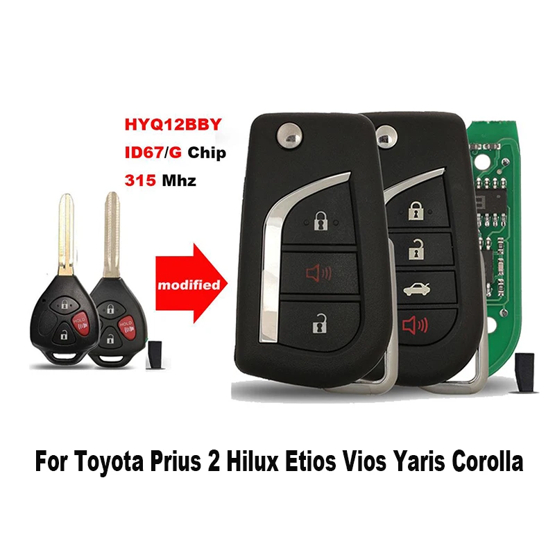 

Jingyuqin дистанционный ключ от автомобиля для Toyota Prius 2 Hilux Etios Vios Yaris Corolla HYQ12BBY ID67/G чип 315 МГц