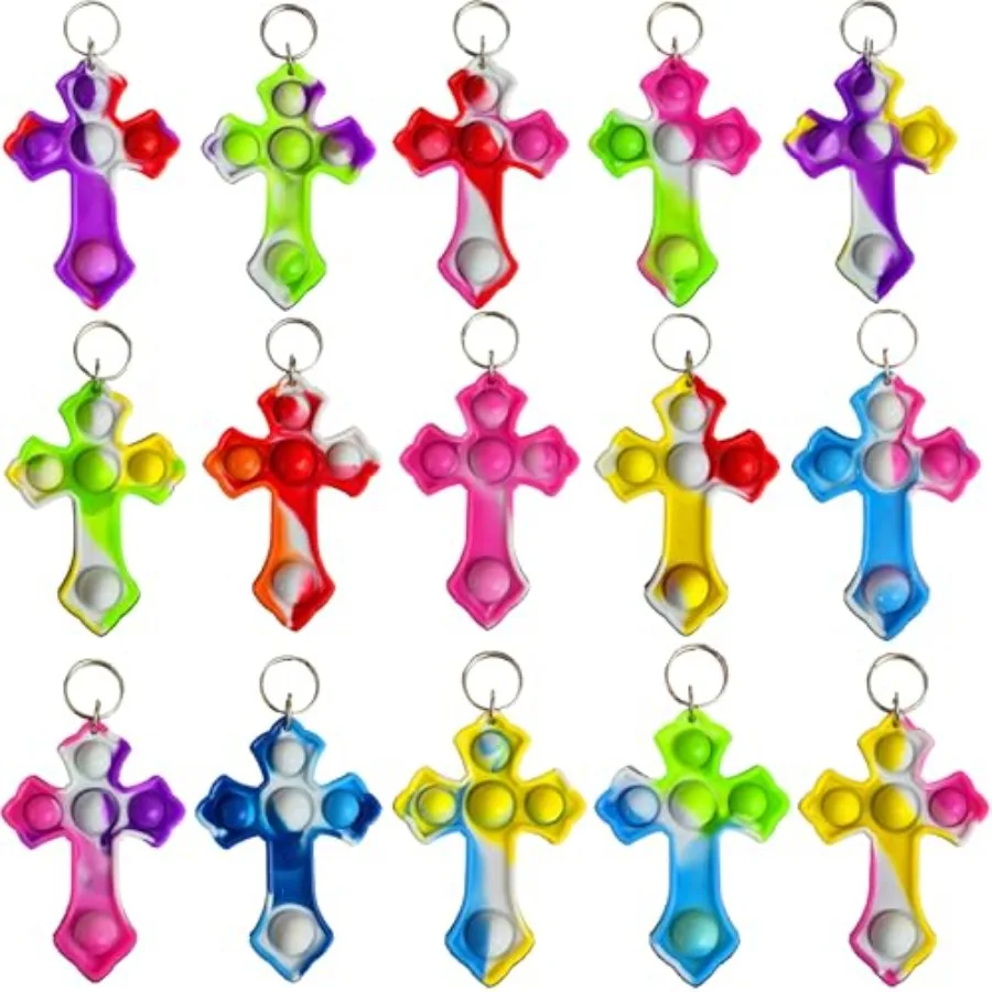 

20 pcs Bulk Fidget Mini Pop Cross Keychain, Party Favors for boy and girls, Birthday Supplies Classroom Student gifts
