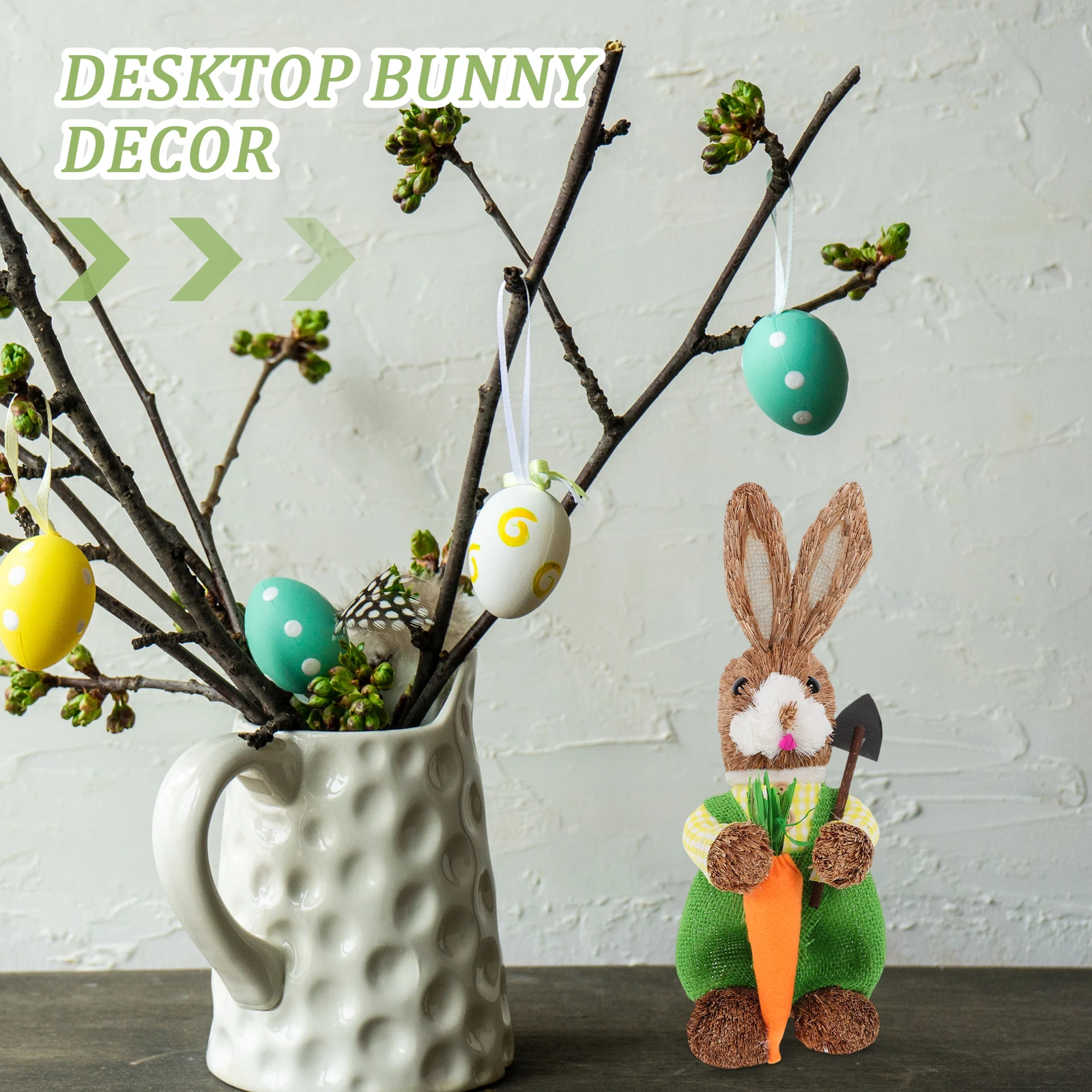 

Straw Woven Easter Bunny Straw Rabbit Ornament Figure 26CM Green Mini Decor Home Party Desktop Tiny Rabbit Statue Ornament